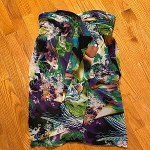 Arden B Purple and Green Ruched Strapless Sundress